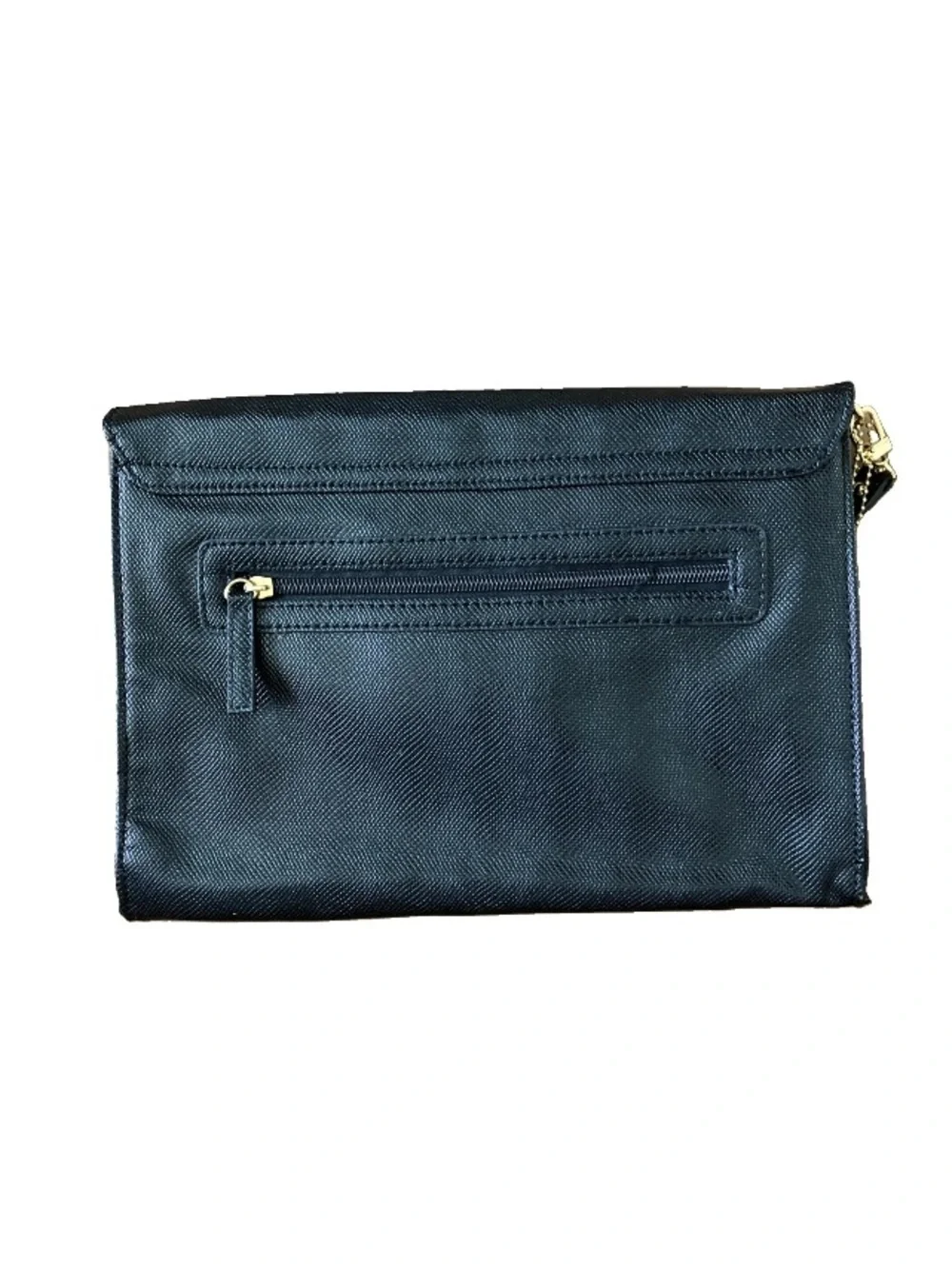 Lulu Guinness Handbag Black & Gold Envelope Bag Clutch Wristlet Vegan Embossed..